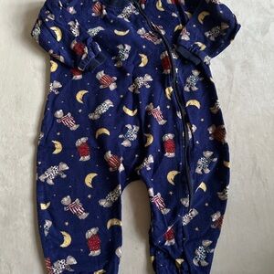 Cozy Blue Kids One Piece with Moon and Bear Print